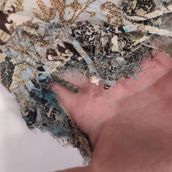 Dressbarn Blue Beige Animal Print Abstract Raw Hem Blouse Size 2x - Picture 5 of 6